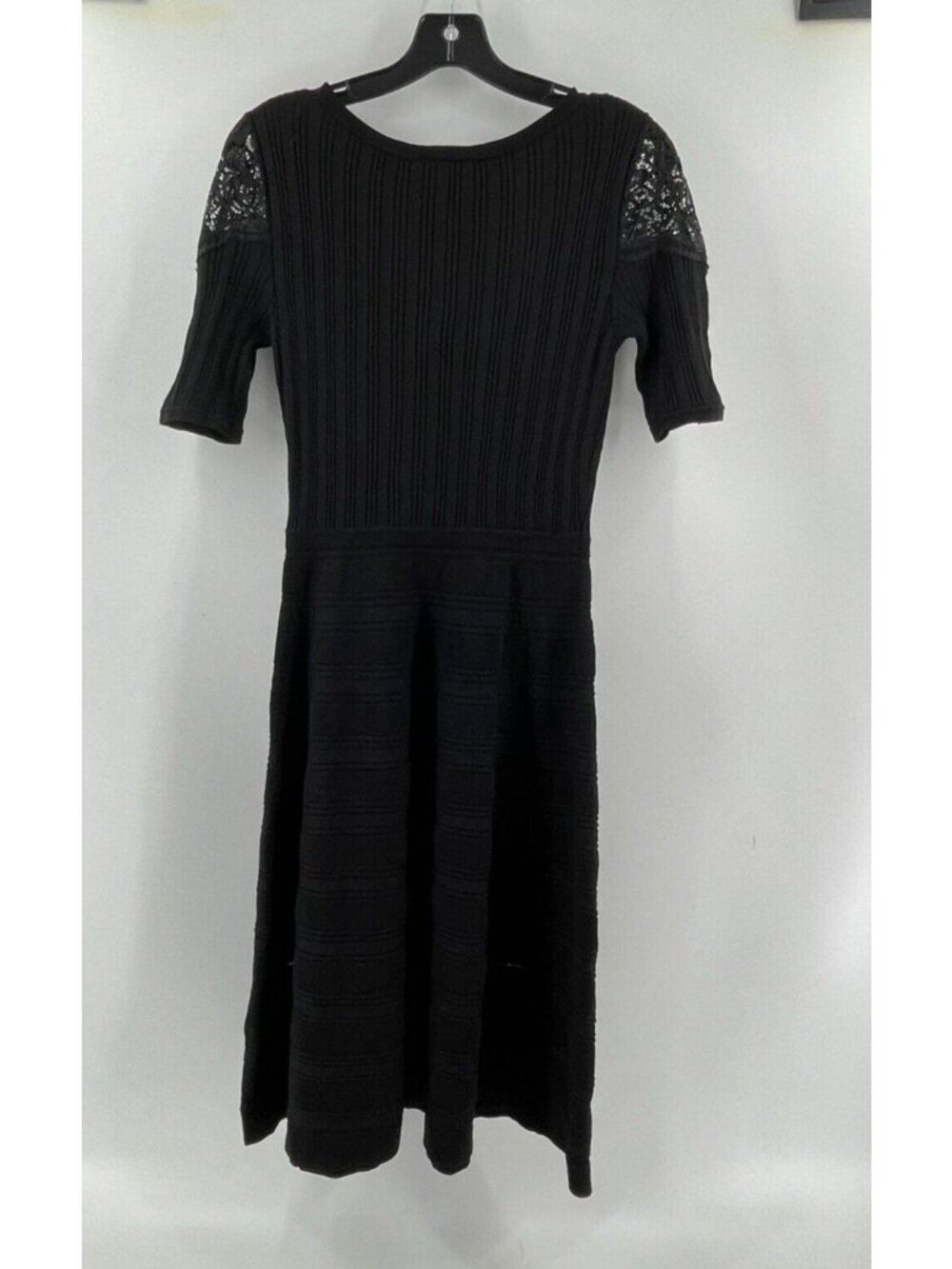 NWOT Love Ryan Women's Black Short Sleeve Lace Sweater Knit Dress Size Small